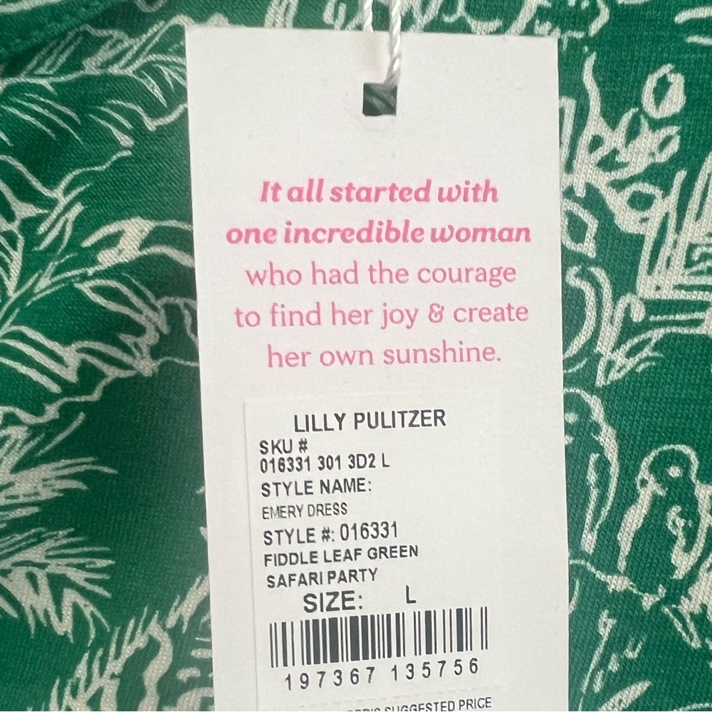 Lilly Pulitzer Emery Dress Fiddle Leaf Green Safari Size Large New with Tags - Picture 5 of 8